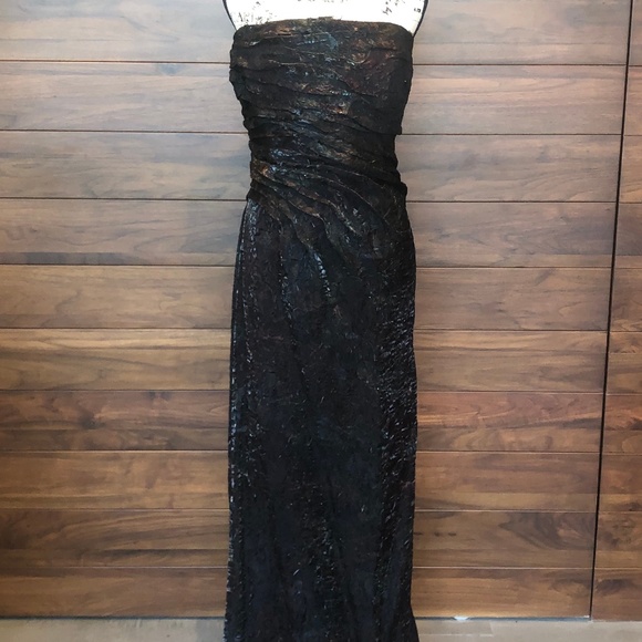 Metallic Brown Strapless Dress with Matching Shawl - Picture 2 of 5